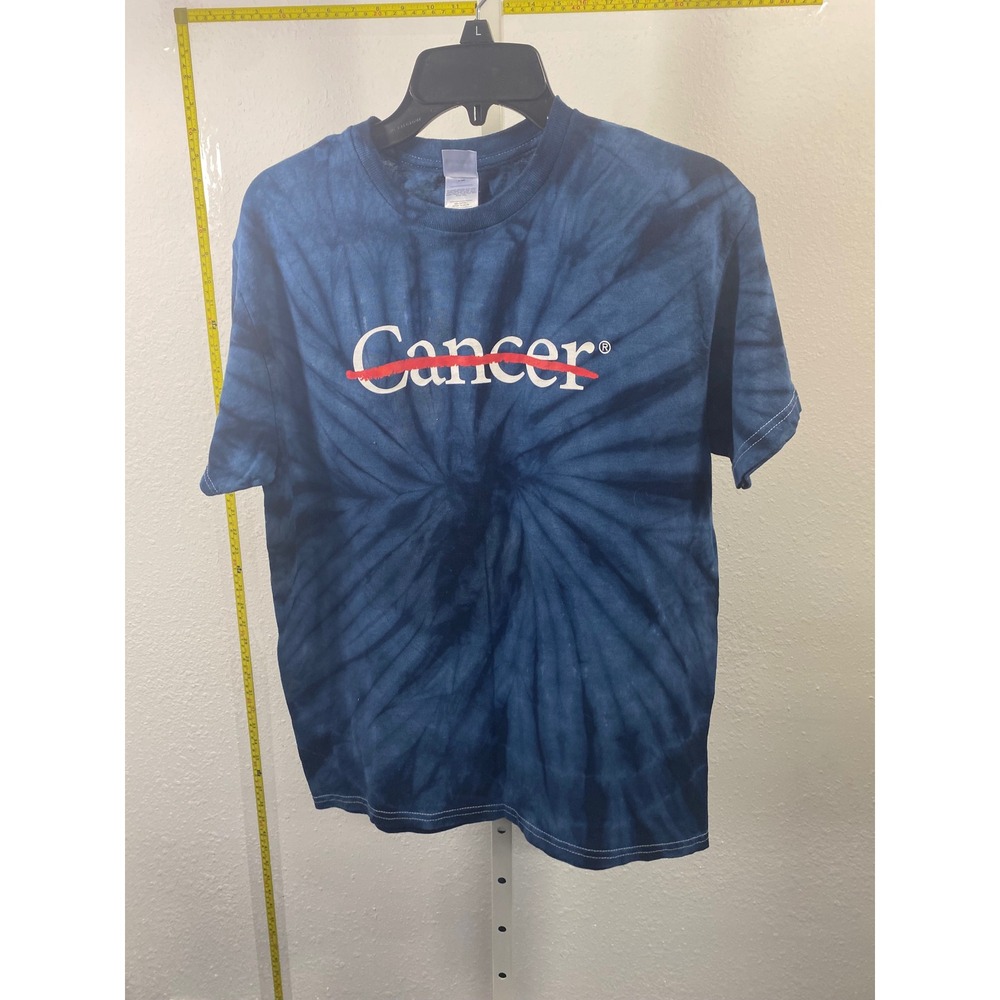 Colortone Cancer Awareness Tie Dye Graphic T-Shirt Blue Mens Medium